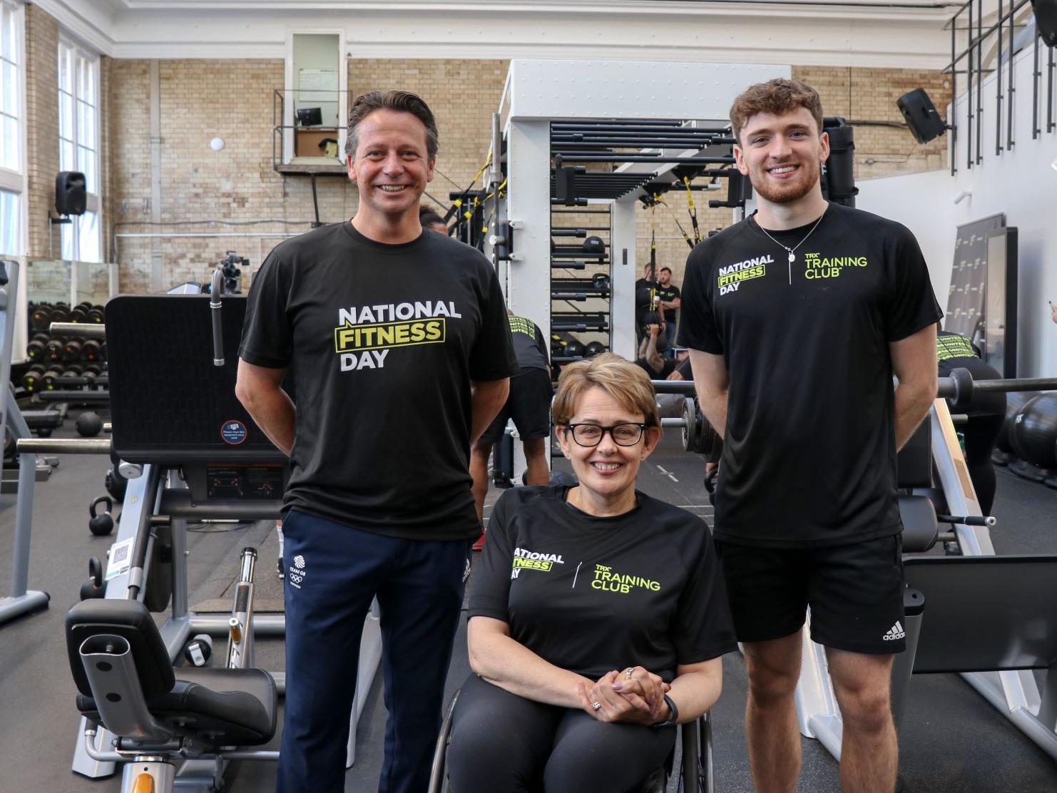 Sports minister Nigel Huddleston with Baroness Tanni Grey-Thompson and Matty Lee